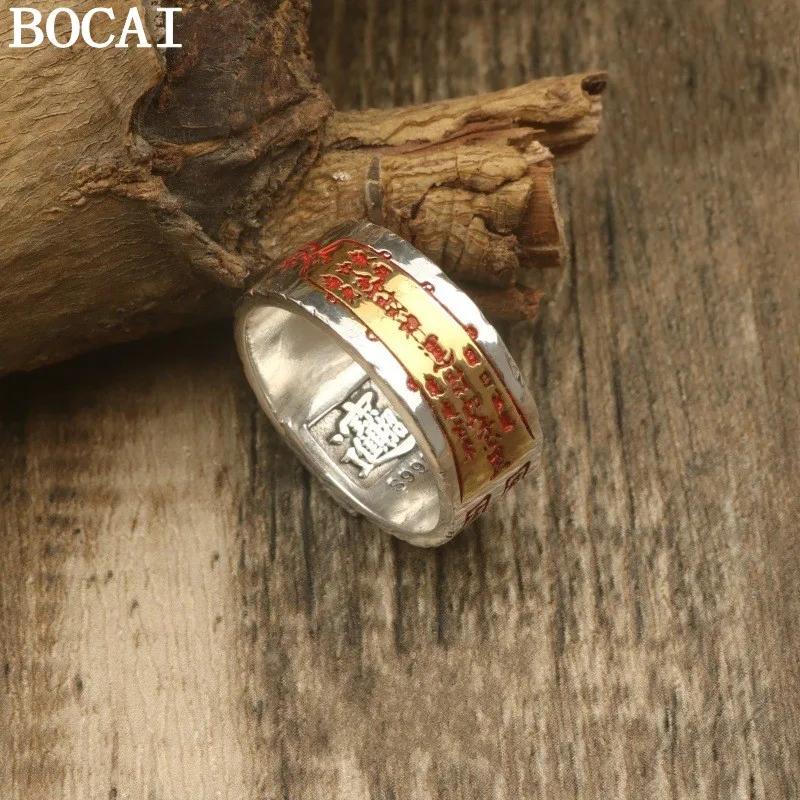 

BOCAI NEW S999 Pure Silver Retro Chinese Style Prosperous Financial Luck Good Luck Ring