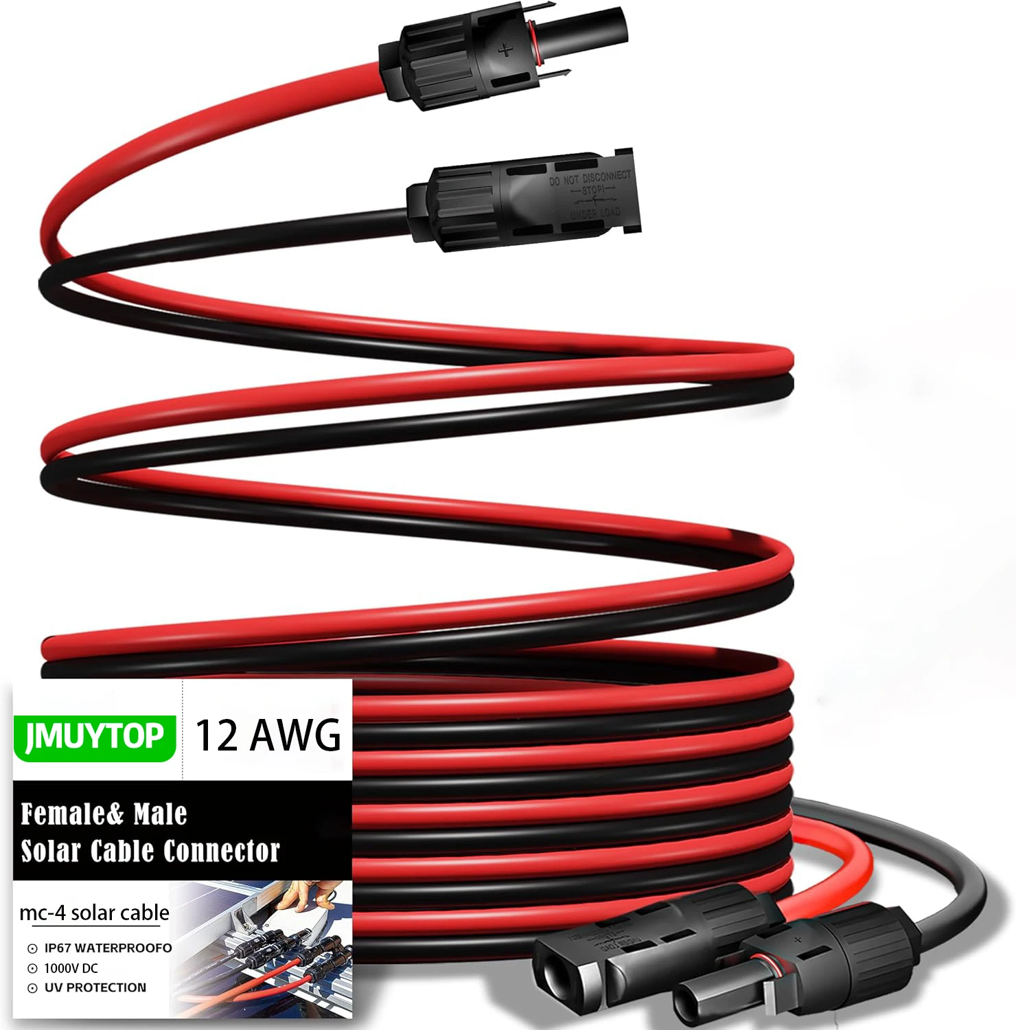 Cable solar JMUYTOP 12AWG, cable de extensión solar MC-4 hembra a macho para estación de energía de panel solar RV Ecoflow/JACKERY/ANKER