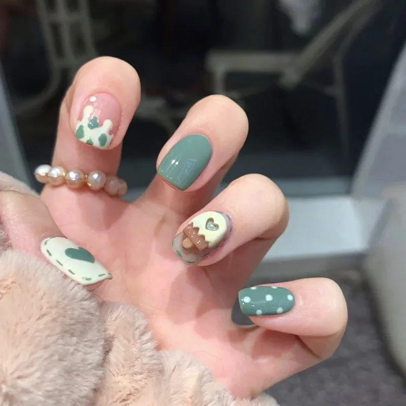 24 stk/set met diamanten ingelegde kleine bloemen glitter mode dragen kunstnagels middellange nepnagels verwijderbare opdruk nageltips