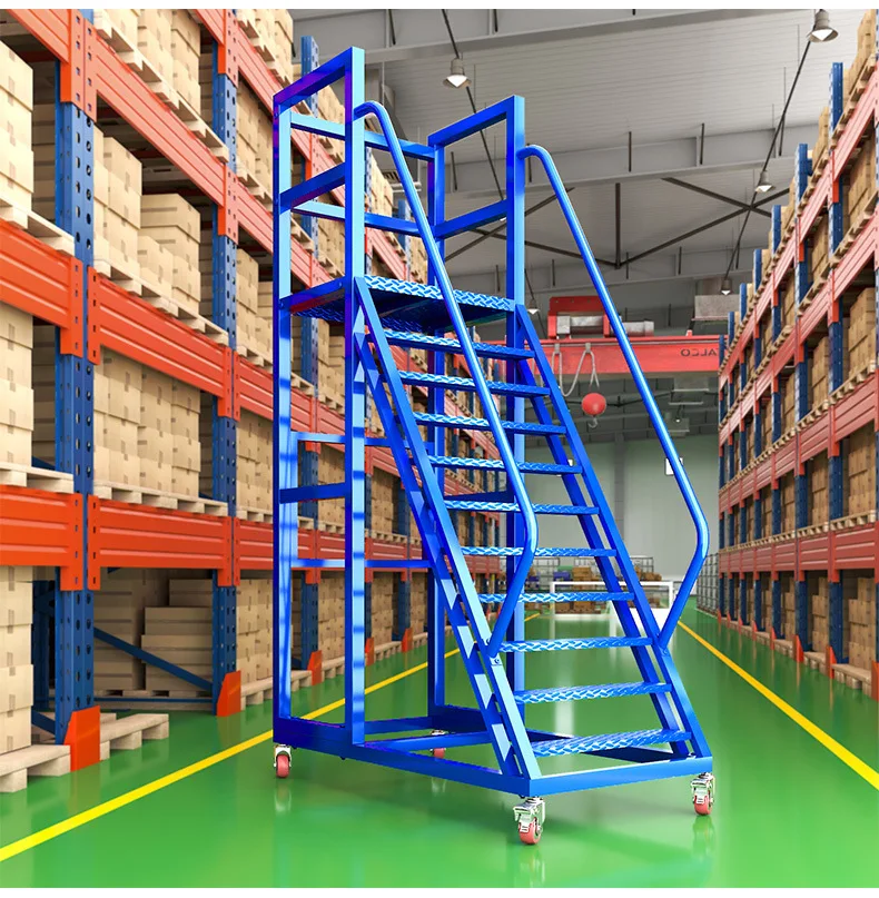 السوبر ماركت والمستودعات معدات البضائع والتخزين الصلب المنقولة تسلق سلم عربة