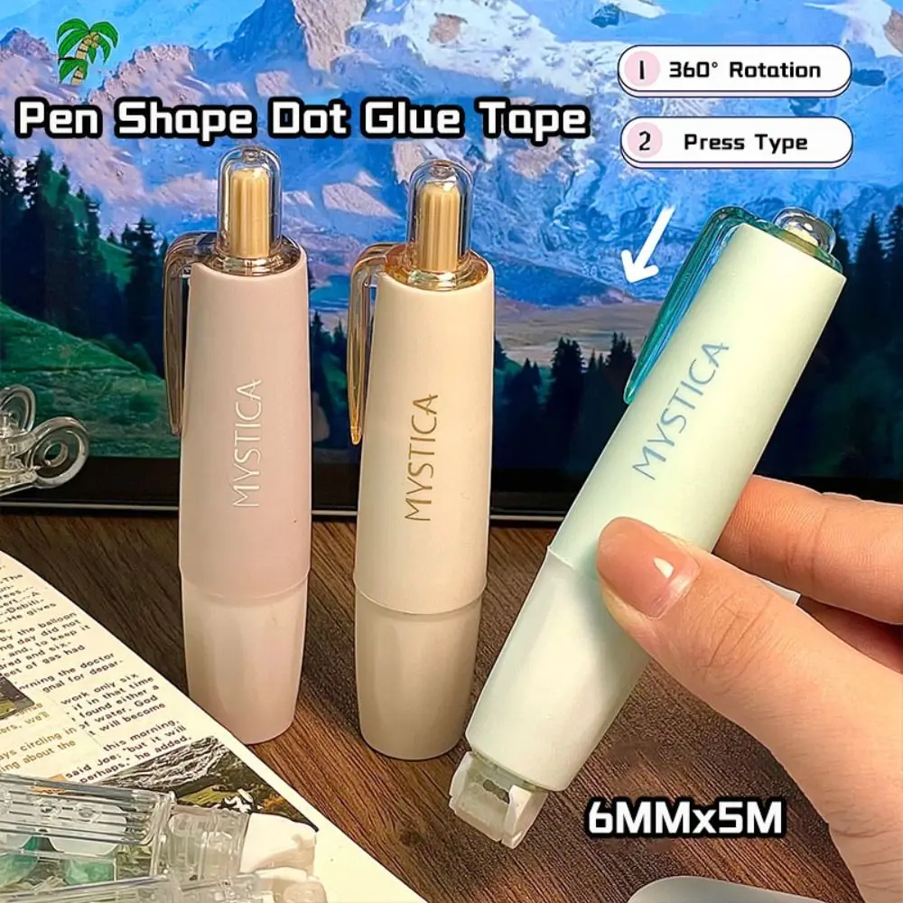 

360 Degree Rotation Dot Glue Tape Pen-shape Large Capacity Rolling Glue Tape DIY Scrapbooking Press Type