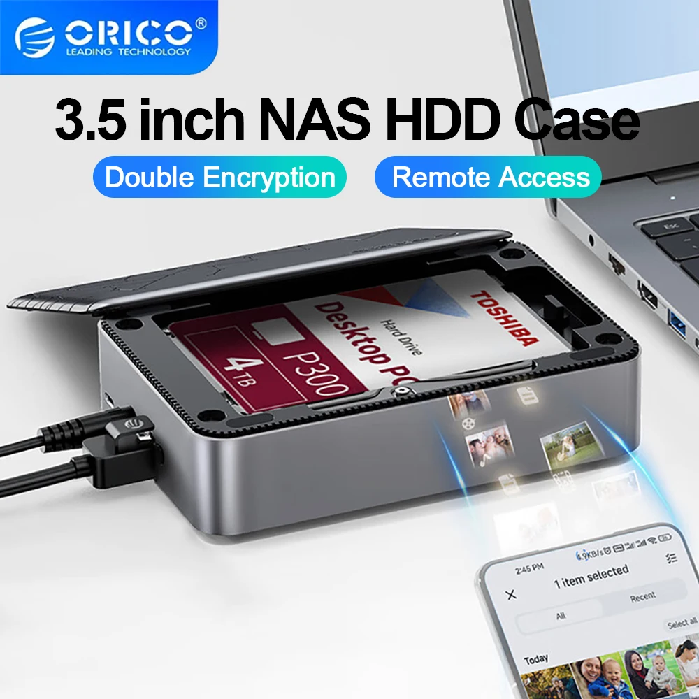

ORICO External Hd 3.5" Type-C Port Super Speed NAS with Automatic Backup Remote Access & Share 12V/2A for PC Phone Pc Case