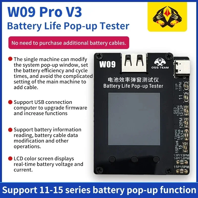 OSS W09 Pro V3 RELIFE XA2 Pro Battery Efficiency Popup Tester Supports The Battery Pop-up Function of All Models of 11-15 Series