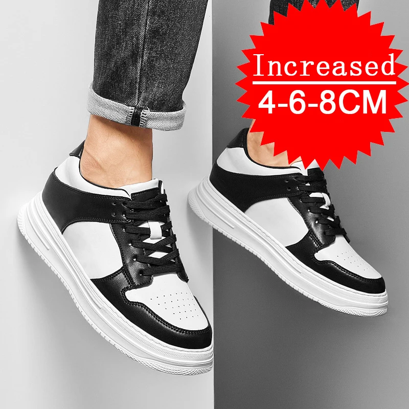 Men Leisure Fashion Comfortable Breathable Sports Running Non-slip Sneakers Casual Genuine Leather 4/6/8CM Heightening Shoes