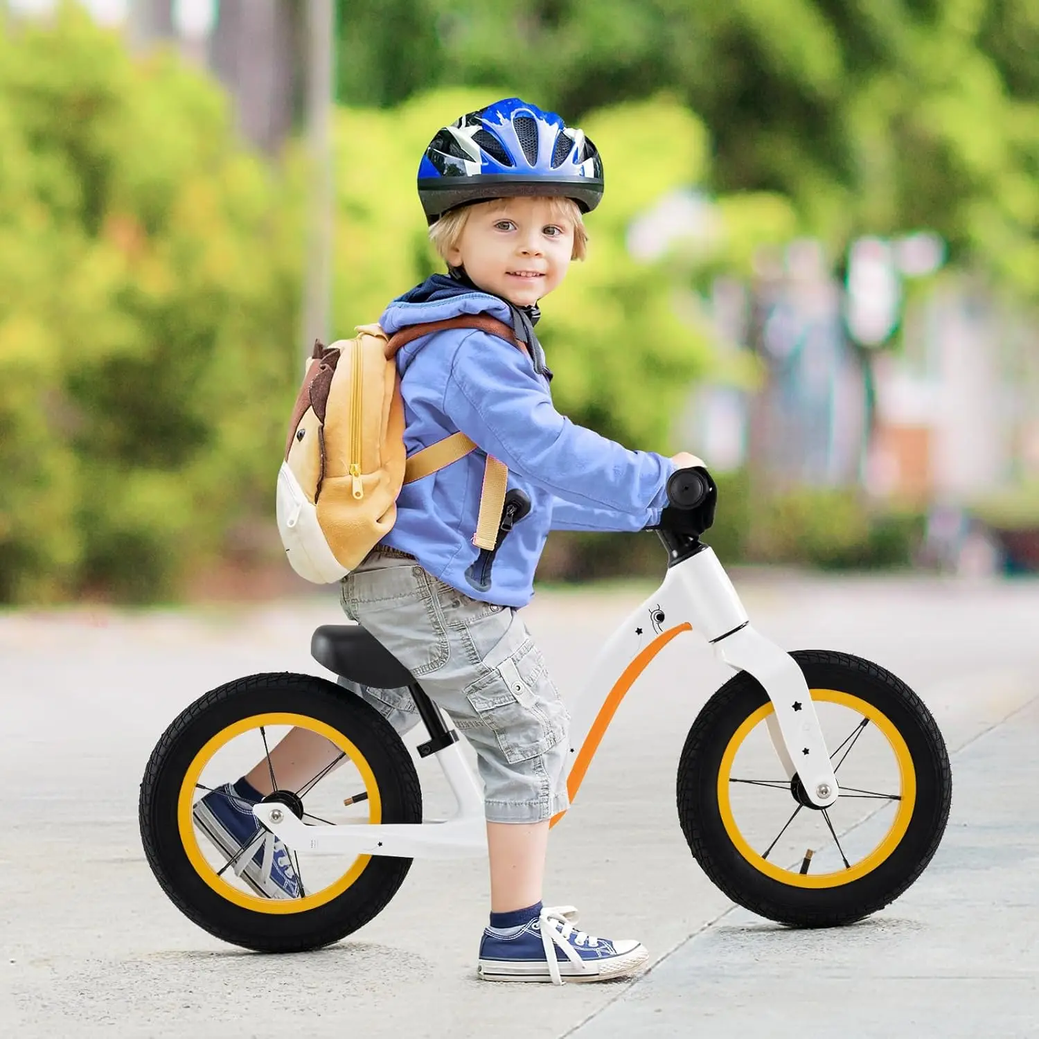 12-Inch Balance Bike, Magnesium Alloy Frame Toddler Bike w/Adjustable Seat, 360° Rotatable Handlebar & Pneumatic Rubber Tires, N