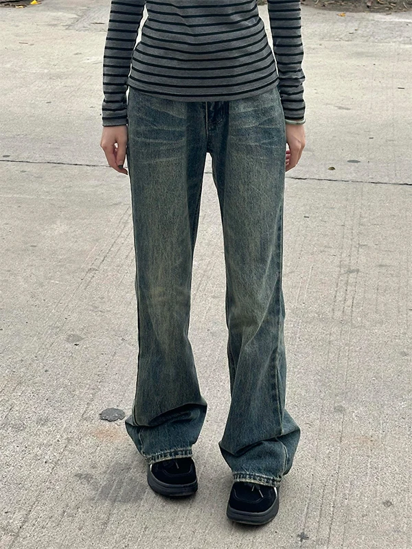 

Retro American High Street Deep Blue Men's Jeans CleanFit Drape Straight Leg Slimming Flared Pants Youth Faion Long Pants