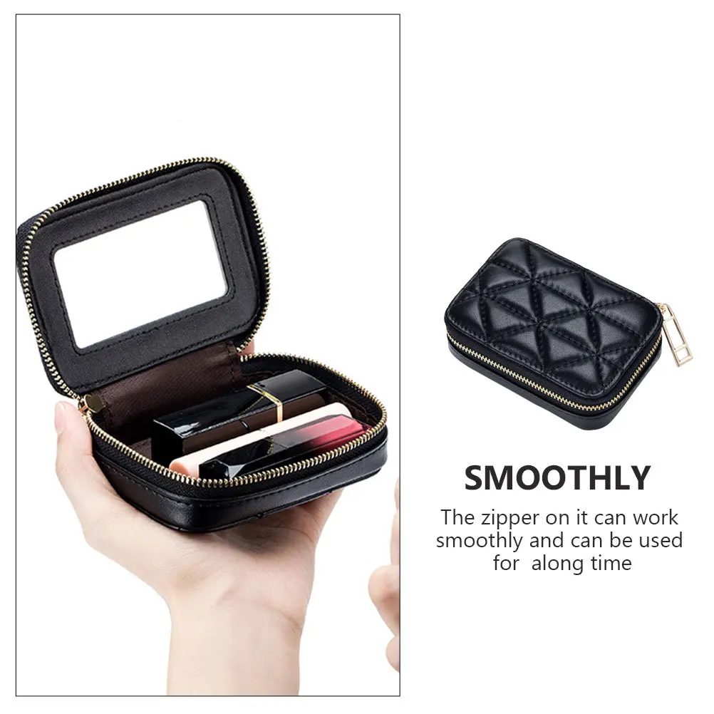 

Portable Lipstick Bag Simple PU Makeup Storage Pouch with Clear Mirror for Travel Use Lipstick Bag Makeup Pouch