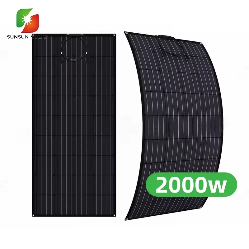 All Black Lightweight 200W Monocrystalline Silicon Flexible Solar Panels Balcony RV Boat Camping Battery Lightweight Flexible