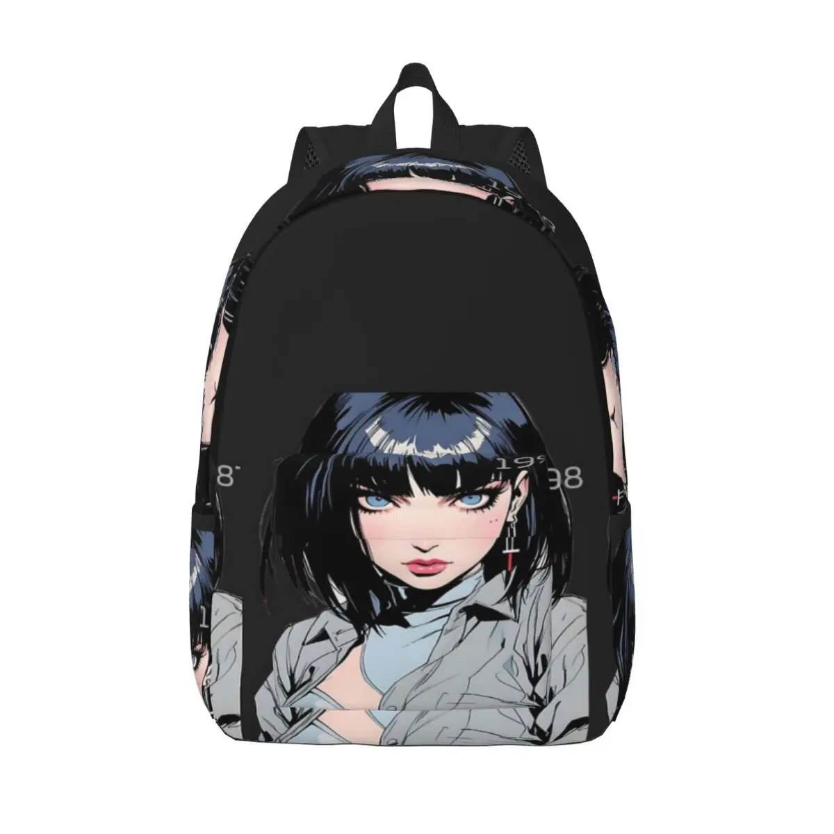 

Cute Girl With Blue Eyes Anime Retro 80s Simple and Stylish Backpack Canvas Backpack Backpacks for women