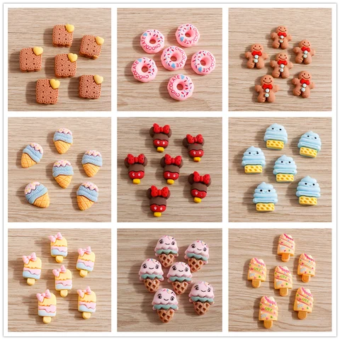 Tusember 10Pcs Resin Food Charms Dessert Ice Cream Cake Donuts Flat backs Pendants for Bracelet Necklace Earring Jewelry Making