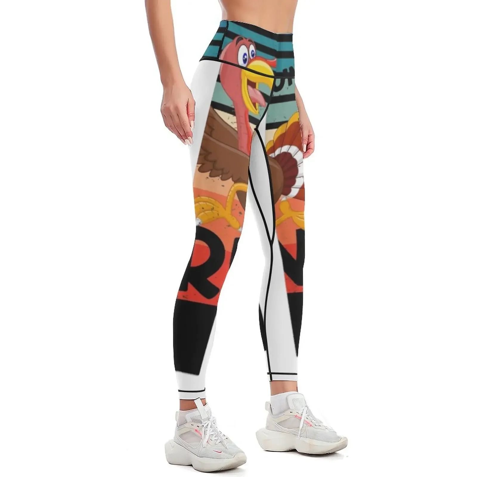 Retro Vintage TURKEY TROT RUN! Funny Thanksgiving Turkey Trot Running Leggings Fitness woman Leginsy push up Womens Leggings