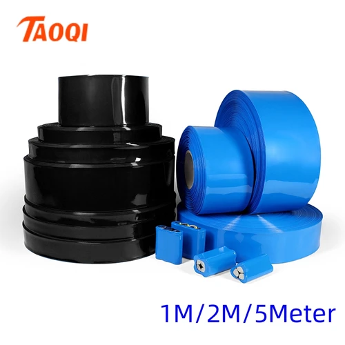 Tubo termorretráctil de PVC de 1/2/5M, paquete de batería Lipo 18650, 20 ~ 580mm, envoltura de película de protección aislada, funda de Cable de caja de litio, color negro
