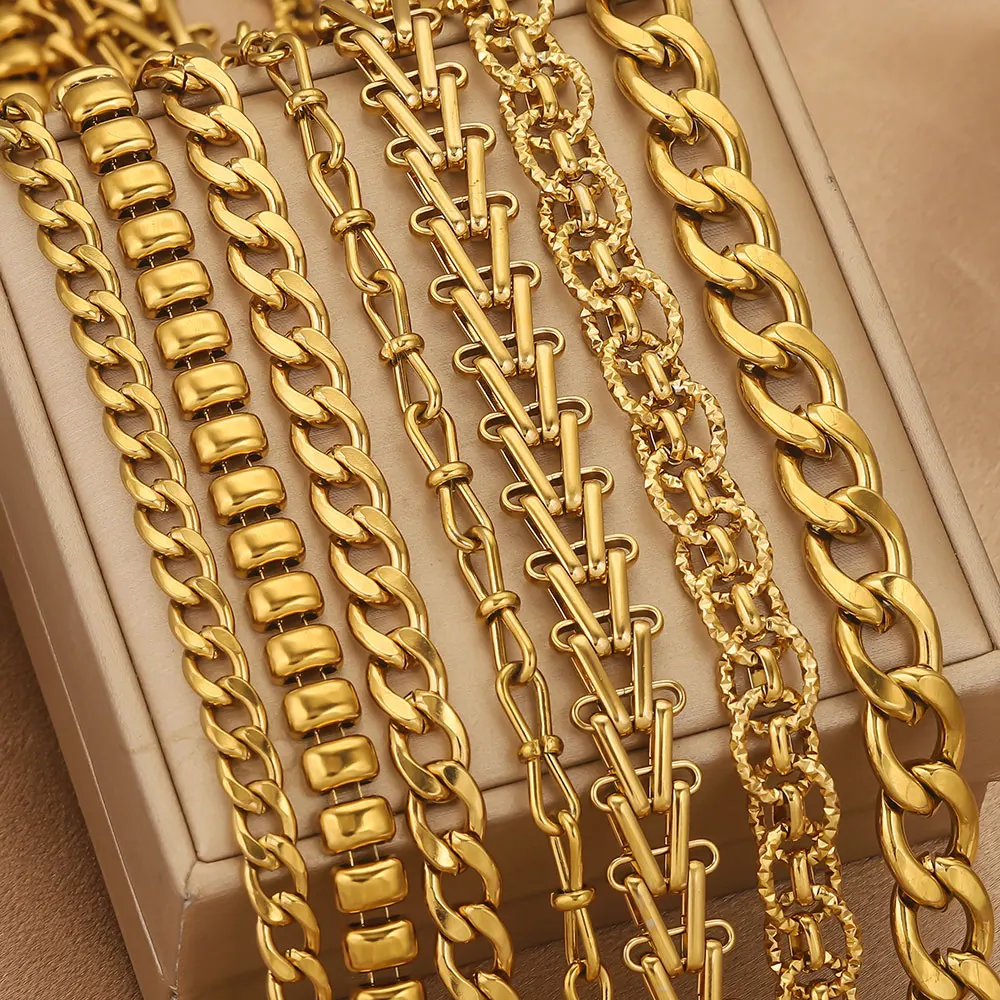 1m Stainless Steel Chain NK Thick Link Chain Punk Electroplated 18k gold DIY Necklace Bracelet Jewelry Making Material Wholesale