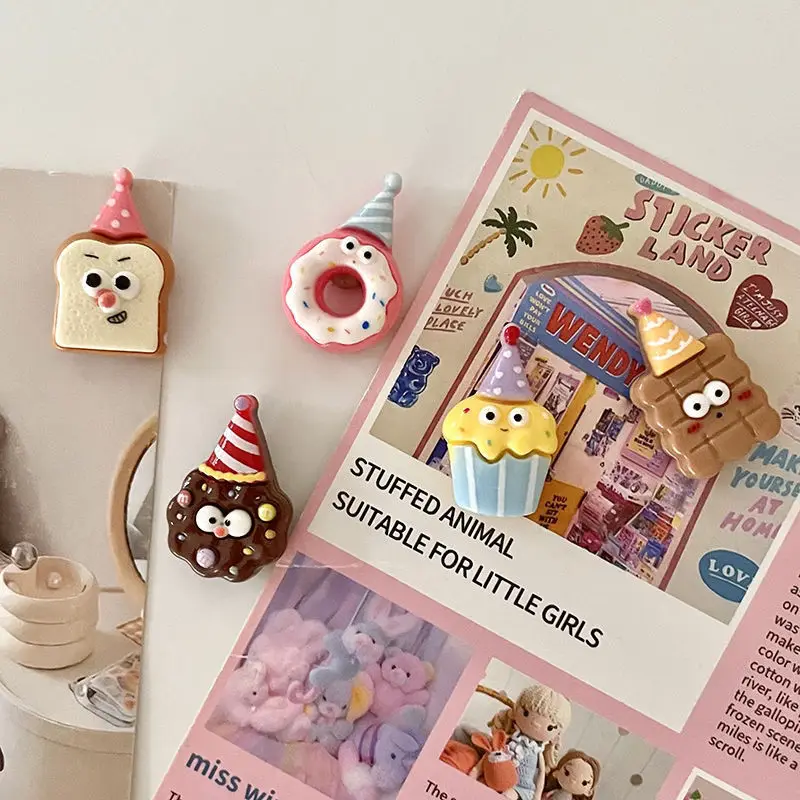 5pcs cartoon resin Fridge Magnets,cute Creative Toast food Decorative Photo Whiteboard Message Decorative Magnet