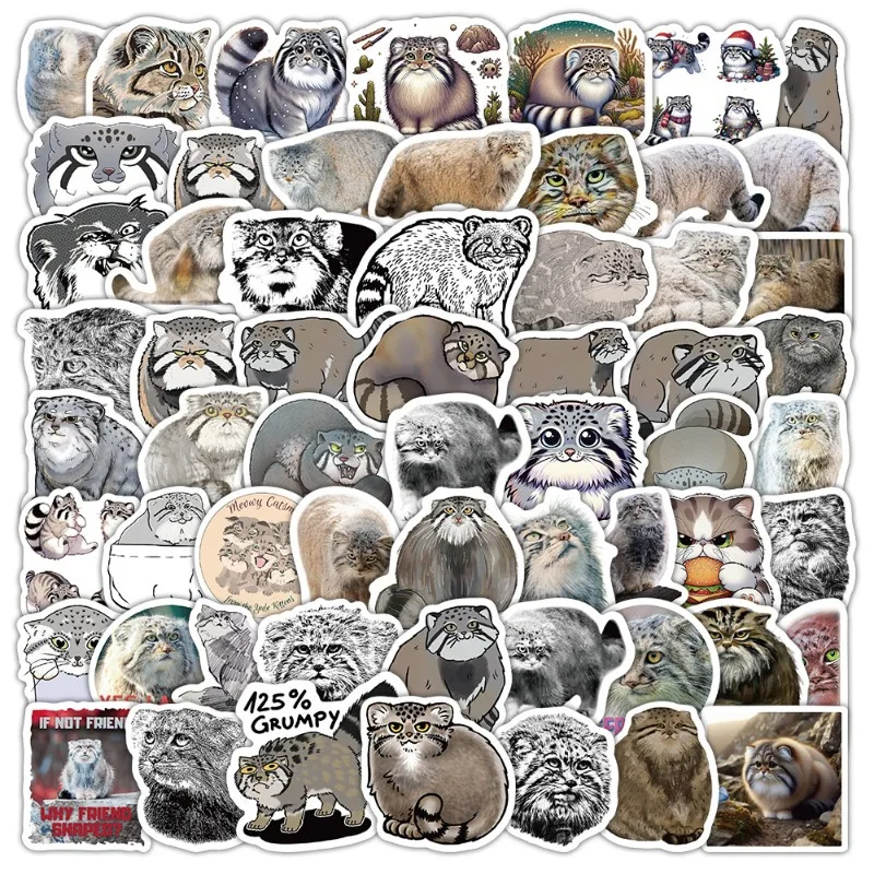 10/60Pcs Cartoon Otocolobus Manul Pallas Cat Graffiti Stickers Animal DIY Notebook Phone Luggage Decoration Waterproof Stickers