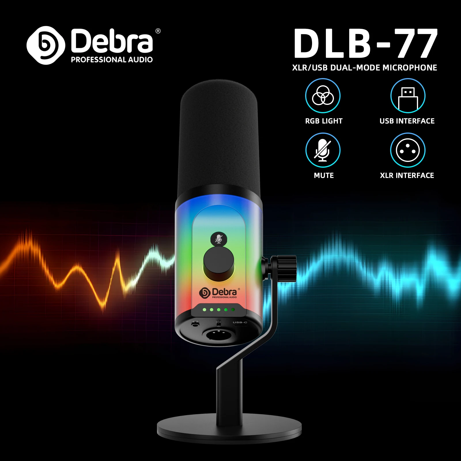 

Debra DLB-77 Moving Coil Desktop Microphone, USB/XLR Dual Mode, Connects to Mixer for Live Broadcasts, Professional Voiceovers