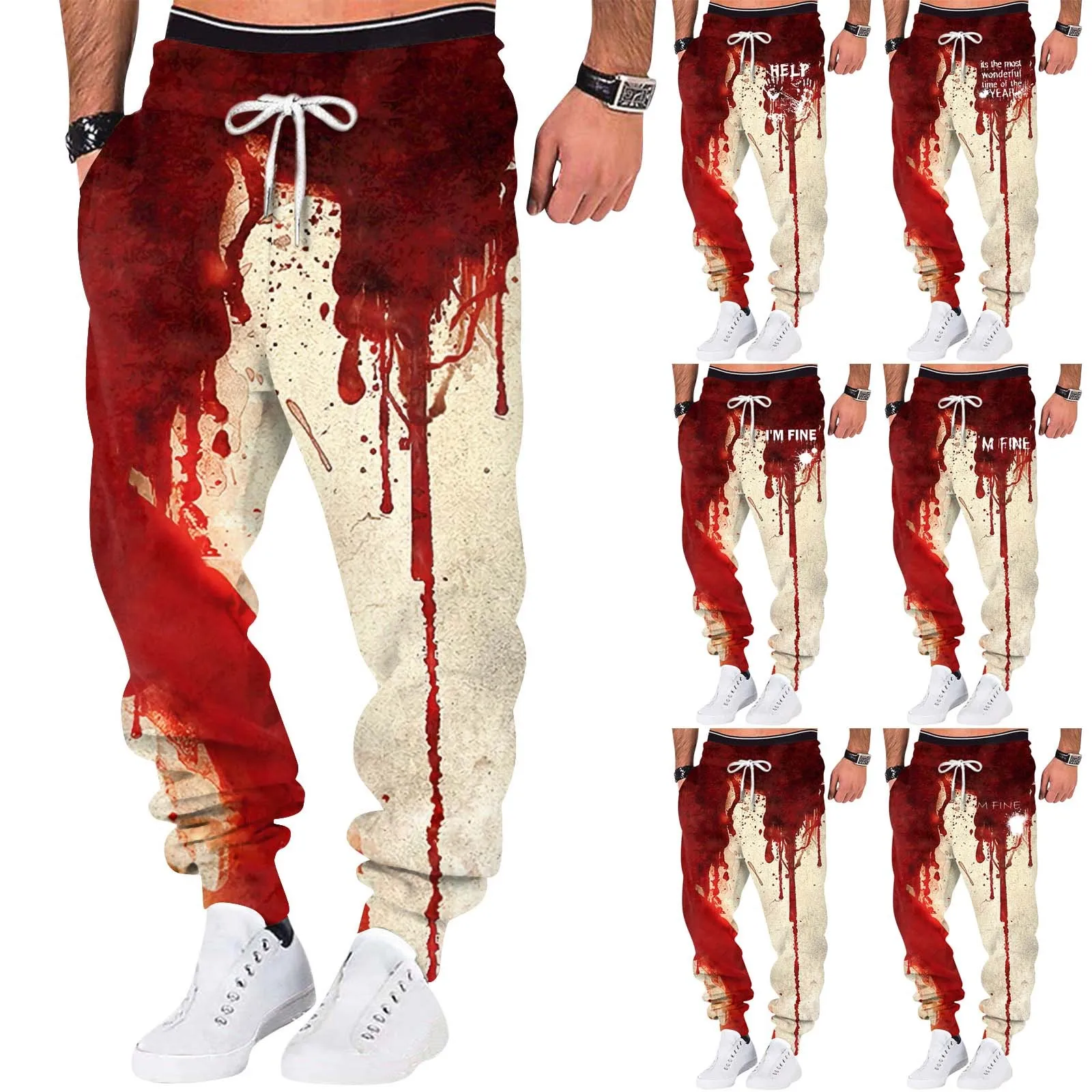 Halloween Theme Printed Sweatpants Autumn Winter New Sports Running Fitness Trousers Men\'S Loose Comfy Drawstring Waist Pants
