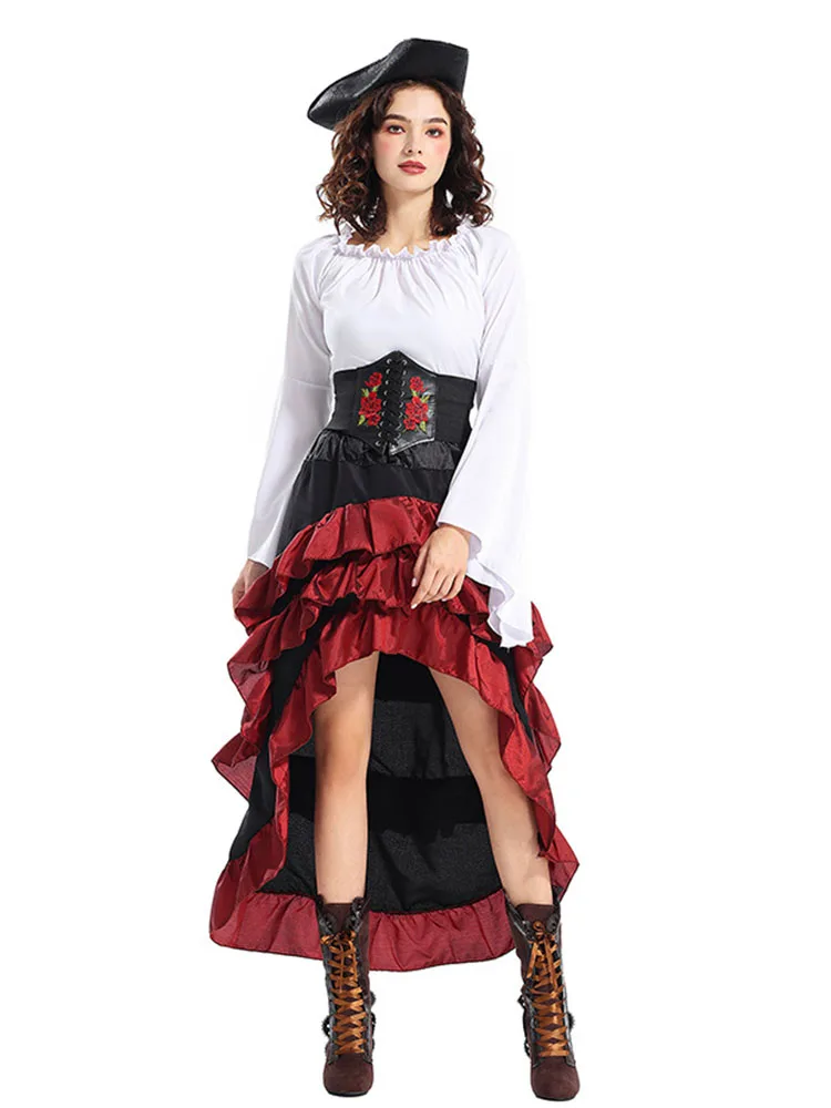 Halloween piratenrok kostuum middeleeuwse lange T met tailleriem Performatieve koningin Kapitein Sle polyester materiaal
