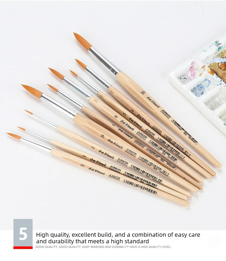 Deutscher Da Vinci Student Series 303 Junior-Pinsel, rund, elastisch, synthetisch, mit lackiertem, nicht rollendem Griff für Aquarelle – Detail 9