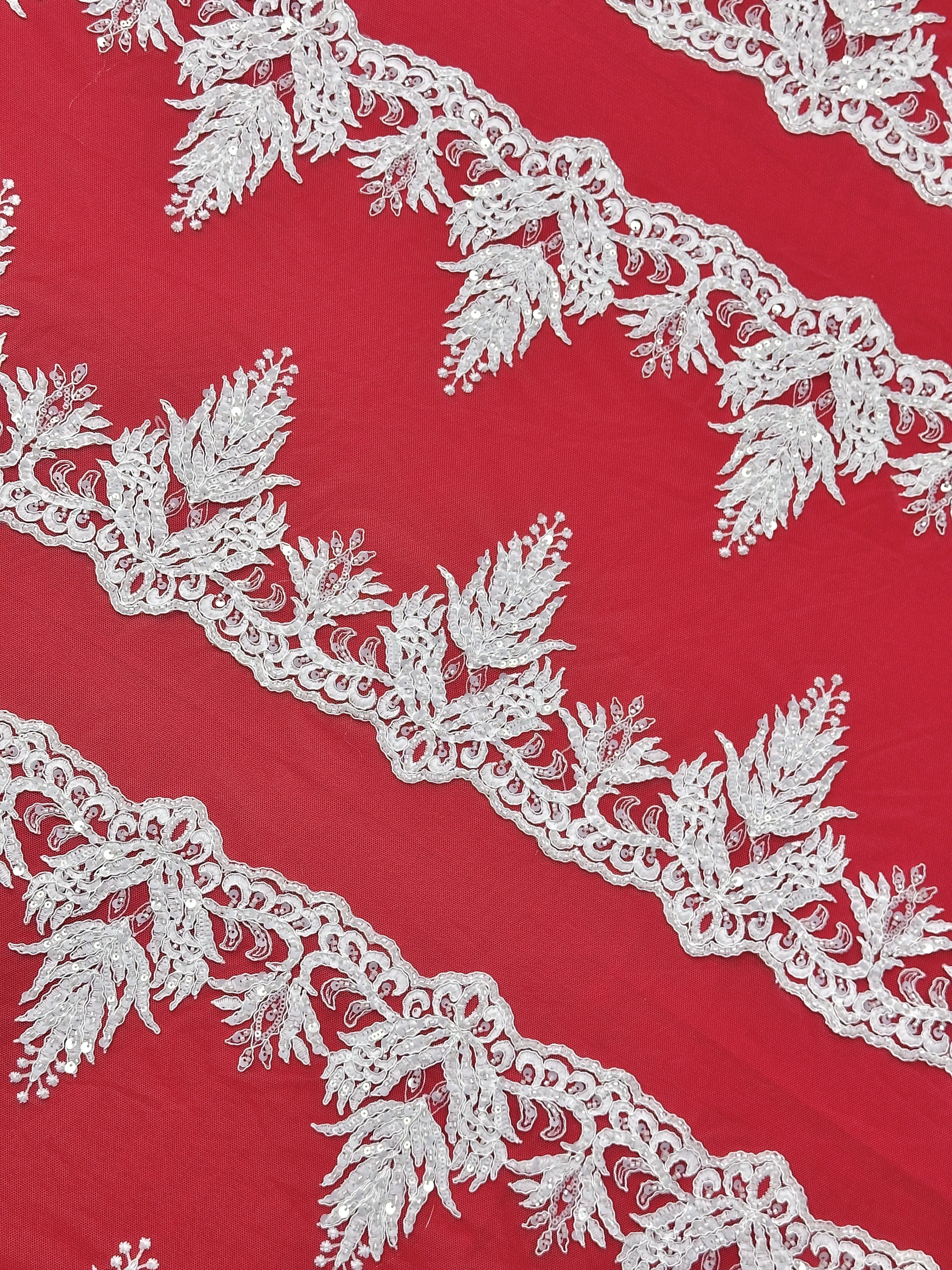 Zwaar verfraaid Nigeriaans gaas voor bruiden Luxe Europese Franse netkantstof met pailletten voor bruidsfeestjurken