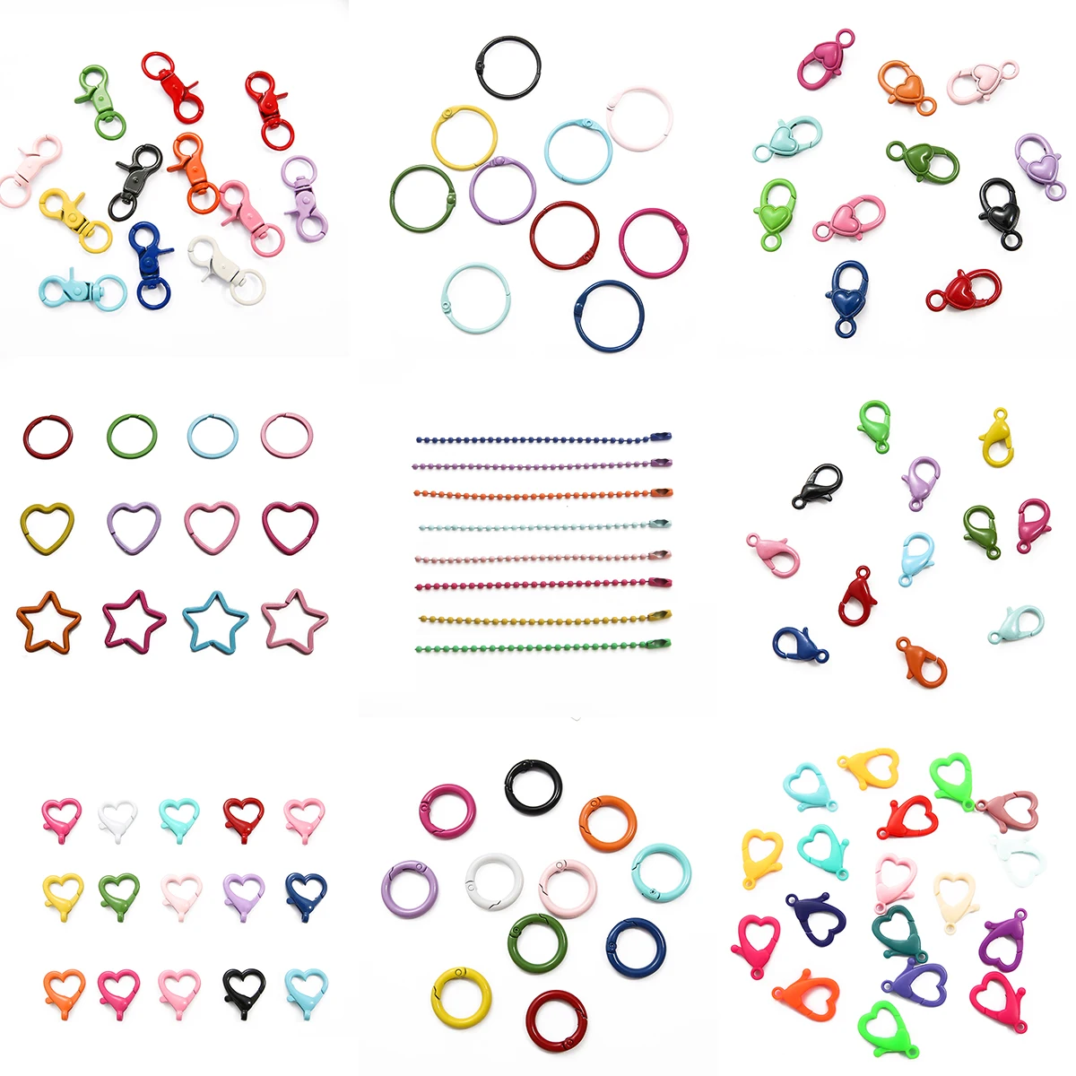 Candy Colors Spray Paint Keychain Alloy/Plastic Lobster Clasp Heart Hook Charms Keychain Connector for DIY Jewelry Making