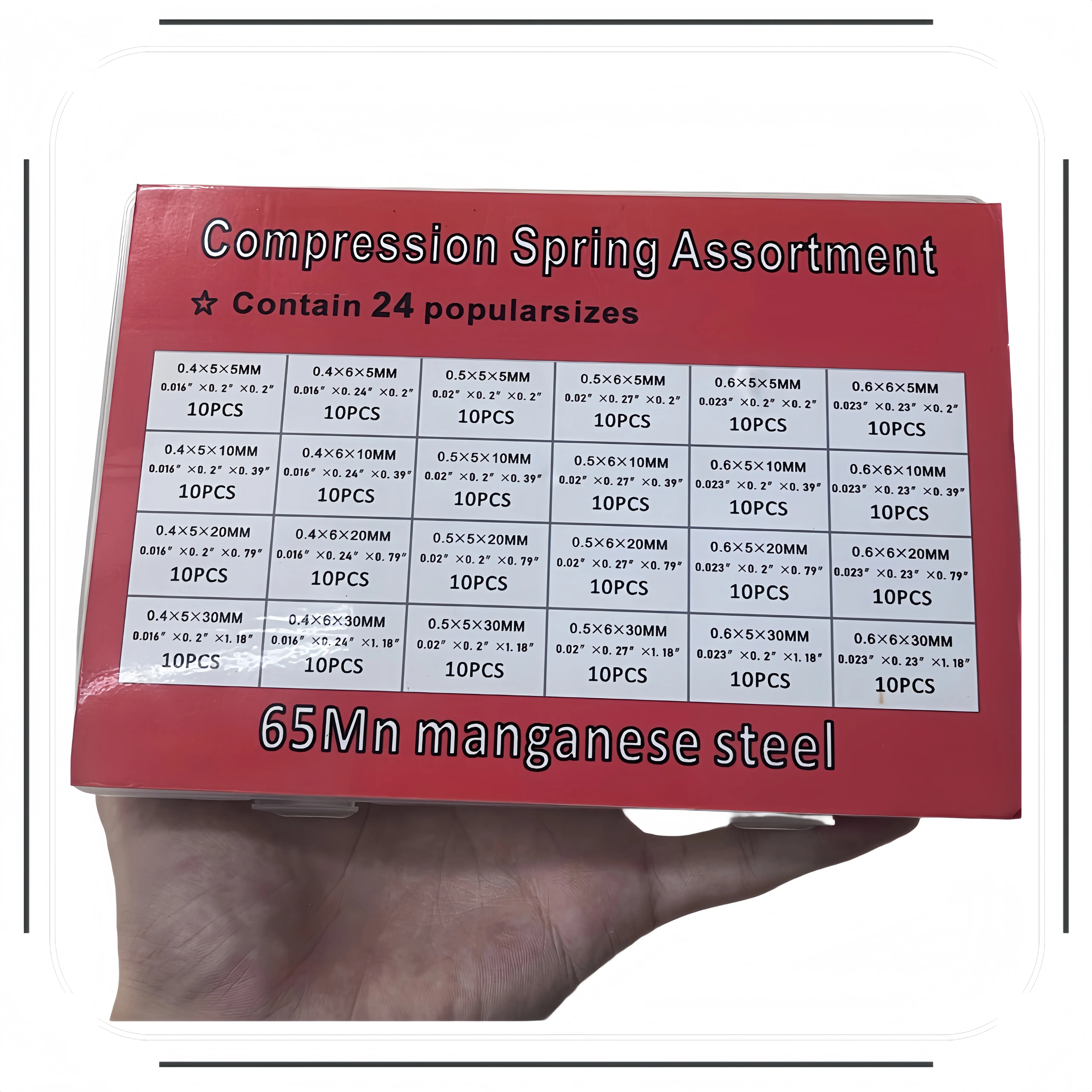 

240 промышленных пружин витых типа | 24 размера | Промышленная пружинная/марганцевая сталь | Растяжение и сжатие (свободная длина) | Для D