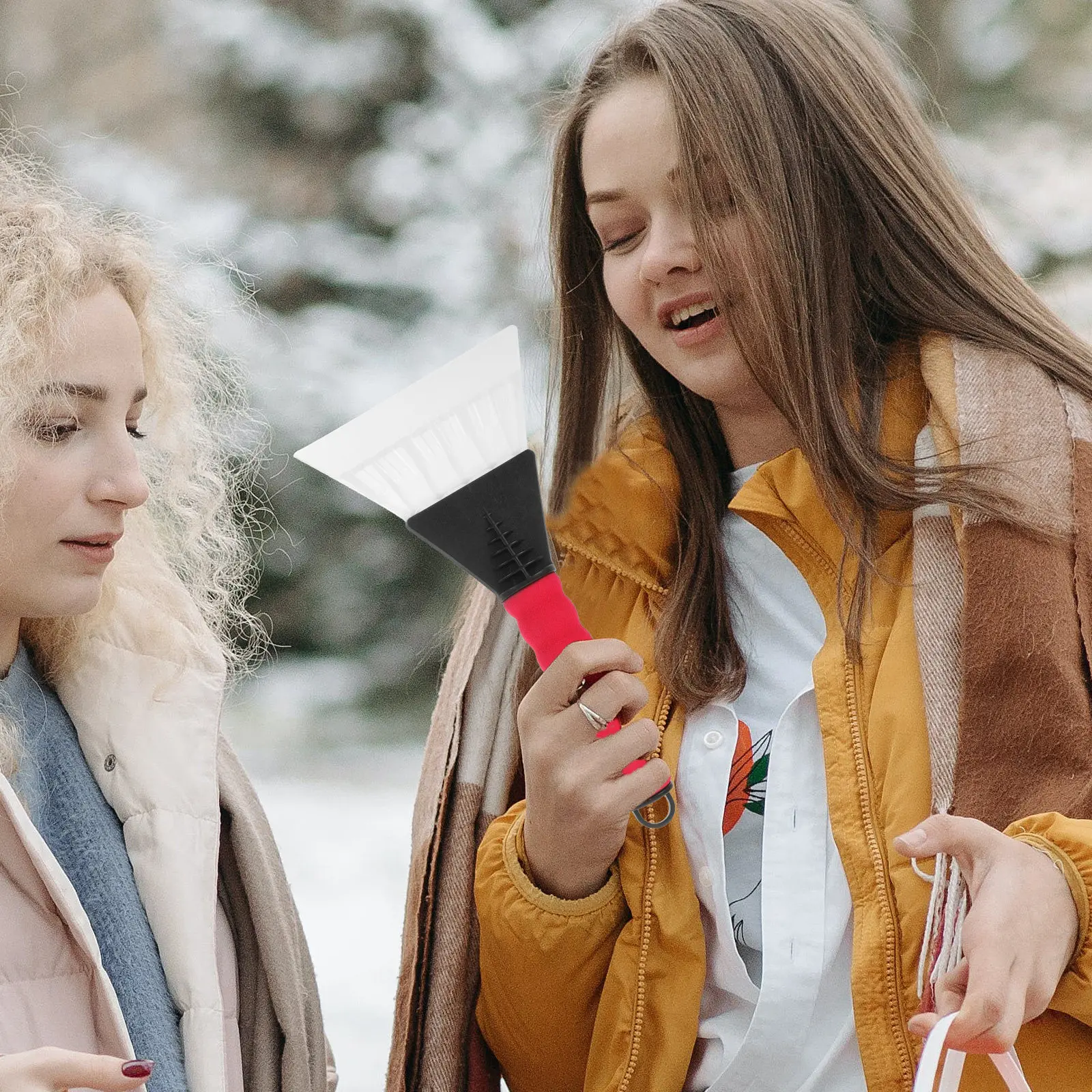 2Pcs Car Snow Scraper Ice Remover Windshield Cleaner Plastic Spade Tip Non Slip Rubber Sleeve Dual Use Winter Tool