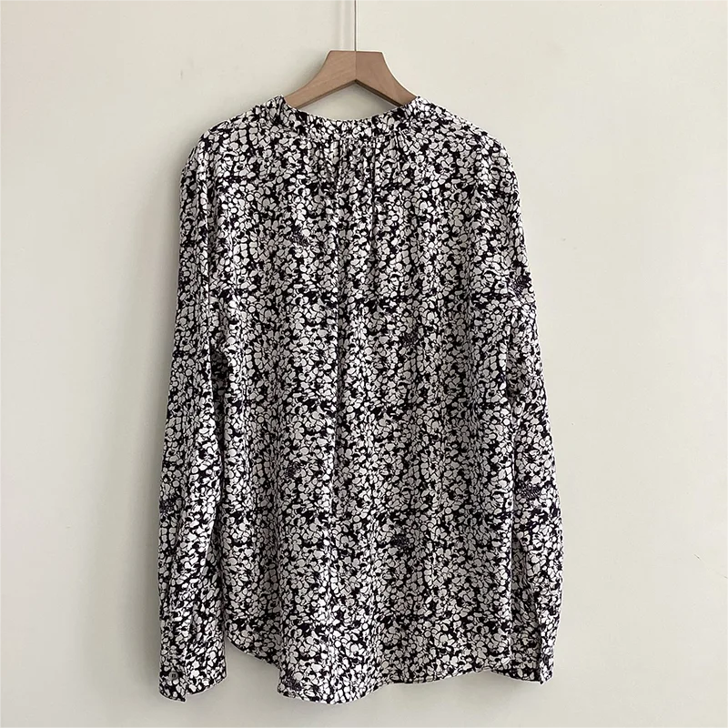 Zadig Fashion Dress Women Small Floral Printed White Robes Female Summer Spring V-Neck Long Sleeve Dresses Chic Loose Long Robes