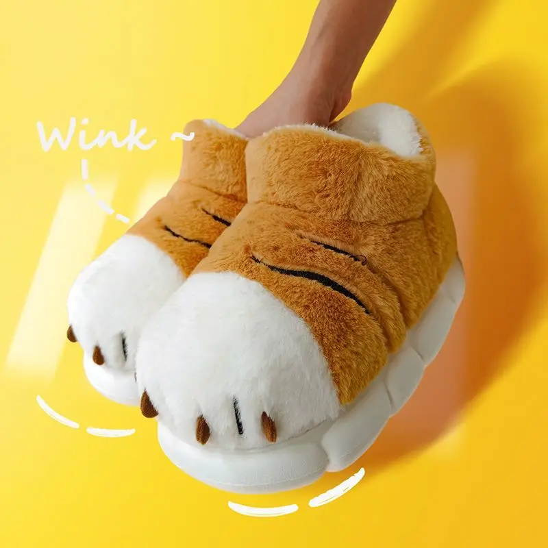 High Top Slip-on 3D Stereoscopic Pantuflas Kawaii Animals Cotton Shoes for Women Winter Warm Fluffy Fur Tiger Paw Slippers view 4