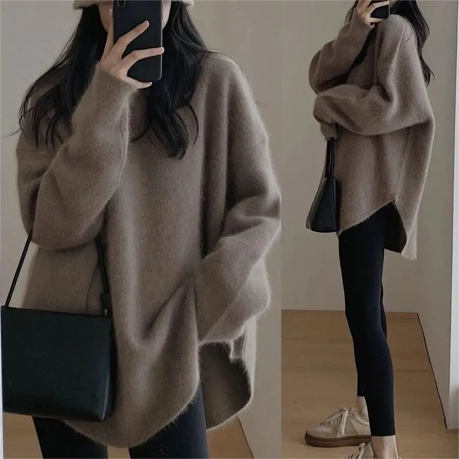 

Women's Loose Knitted Sweater Autumn Winter Lazy Style Base Layer Shirt Korean Japanese Casual Cross-Border Fashion