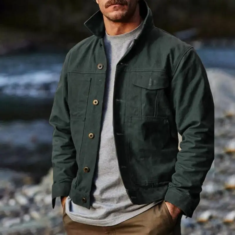 Pop Spring Autumn Men's Vintage Jackets Multiple Pockets Turn Down Collar Fashion Loose Outwear Male Outdoor Casual Jacket Coats