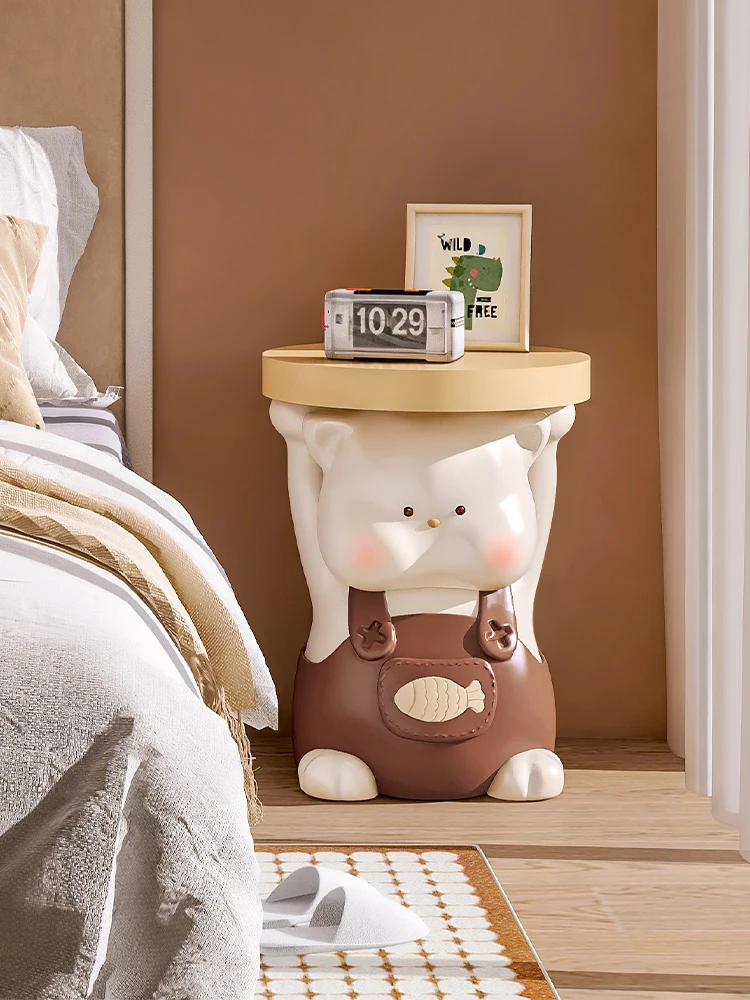 Home Decor Cream Style Cartoon Cat Statue Bedside Table Small Side Table Bedroom Modern Nordic Ornaments Furniture Decoration