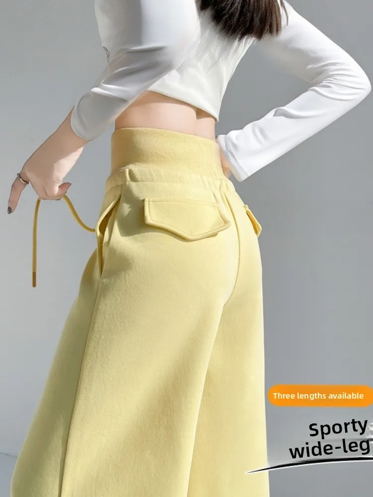 American Sle-pantalones deportivos de cintura alta para mujer, pantalón de chándal holgado, informal, de pierna ancha, hasta el suelo, para primavera y otoño