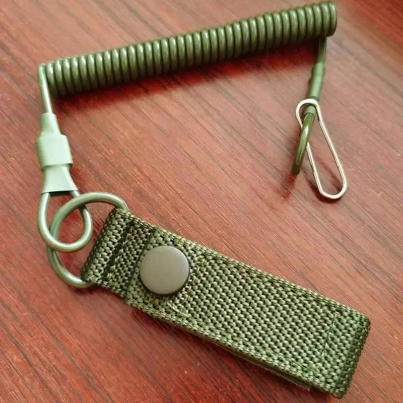 Tactical Anti-lost Elastic Lanyard Anti-theft Anti-cut Outdoor Spring Seat Belt Gun Rope Key Ring Flashlight Accessories