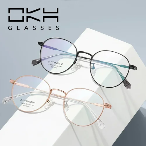 Imagen 1 del producto OKH-gafas redondas ultraligeras de alta calidad, monturas de titanio para mujer, gafas graduadas para miopía, gafas de lectura