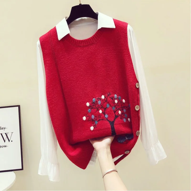 Round Neck Knitted Vest Autumn and Winter New Korean Version Sleeveless Loose Sweater for Women with Reduced Age Top