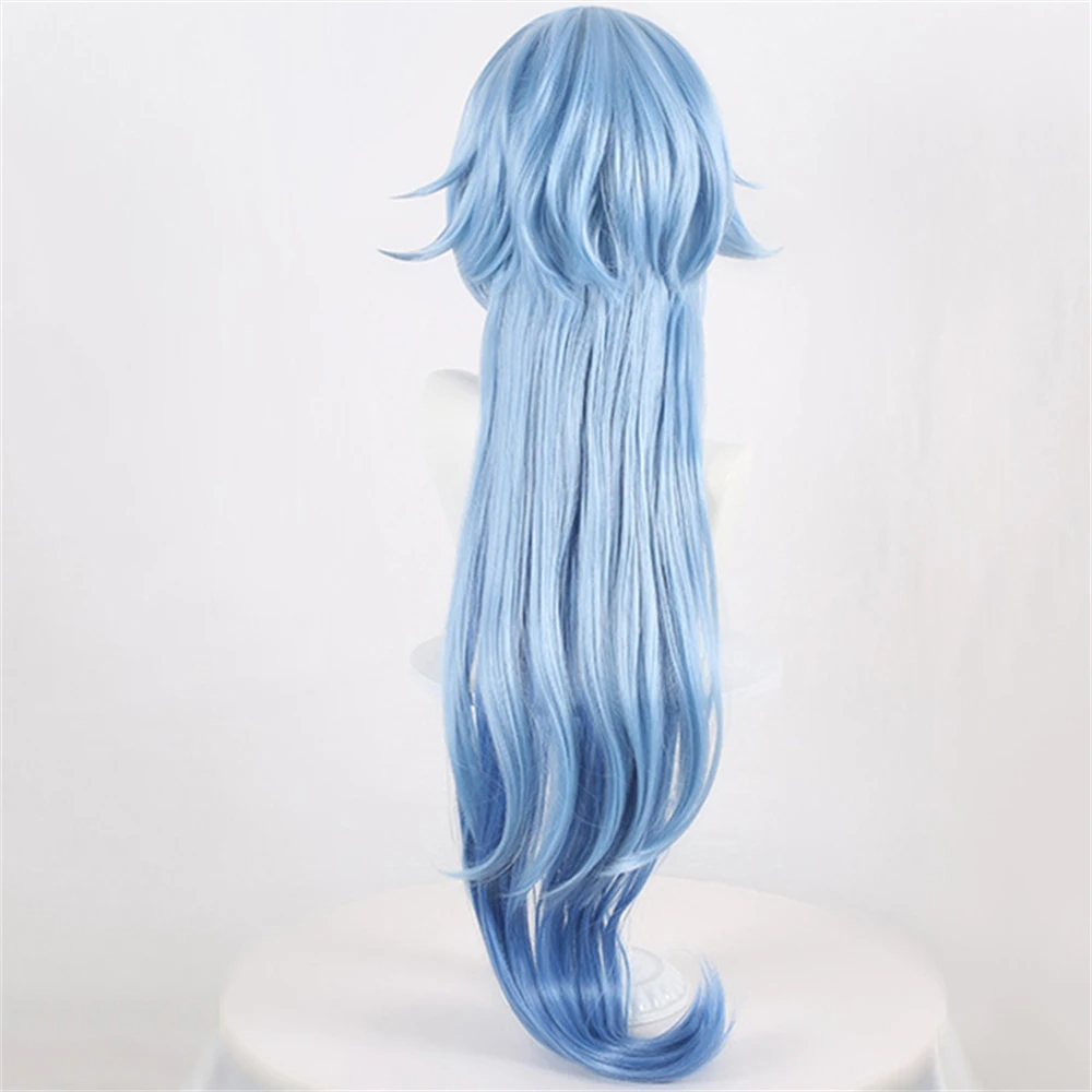 アニメ Ganyu コスプレウィッグ 100 センチメートルロングブルーグラデーション Cruly 女性ウィッグ耐熱人工毛ハロウィンパーティーウィッグ + ウィッグキャップ