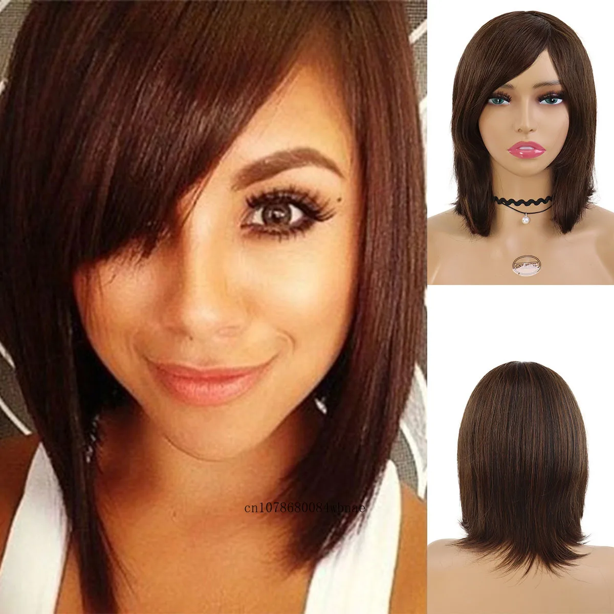 

Парик из высокотемпературных синтетических волос для женщин, короткие коричневые прически, с боковой челкой