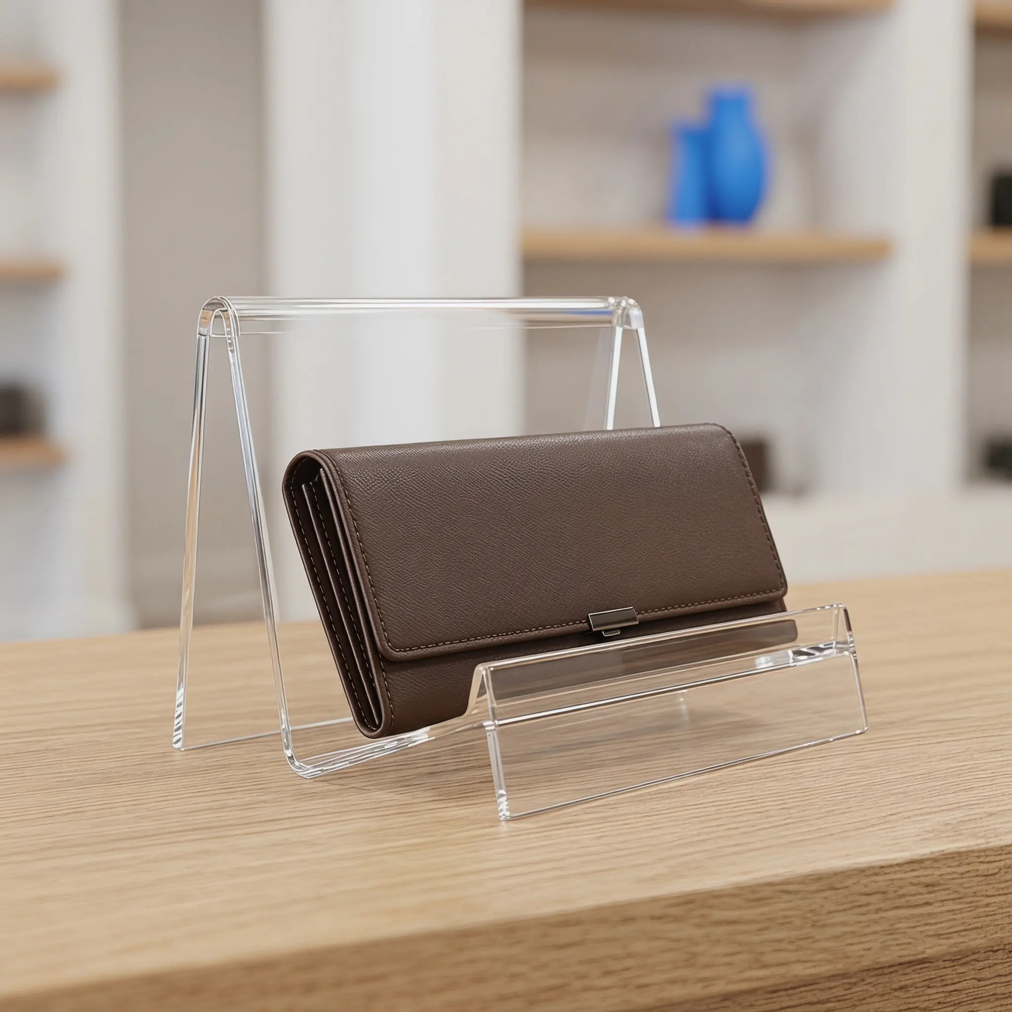 4Pcs Clear Acrylic Wallet Display Stand Stable Purse Organizer Holder for Store Jewelry Card Display