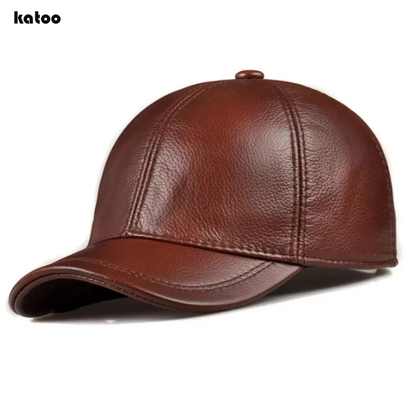 Winter men brown/black Color Real Leather Baseball Caps Men Ladies Youth Duck Tongue Wamr Hats Hip Pop Bonnet Femme