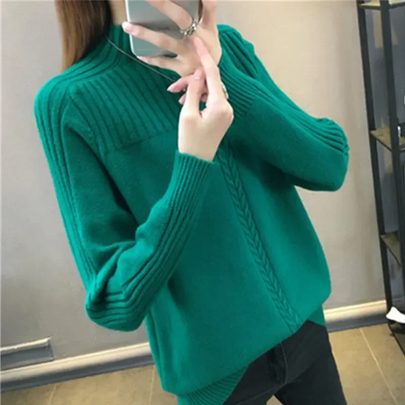 

Knitted Turtleneck Women Autumn Winter New Korean Sweater Female Long Sleeve Jumper Blue Red Green Pullover Sweaters Femme N215