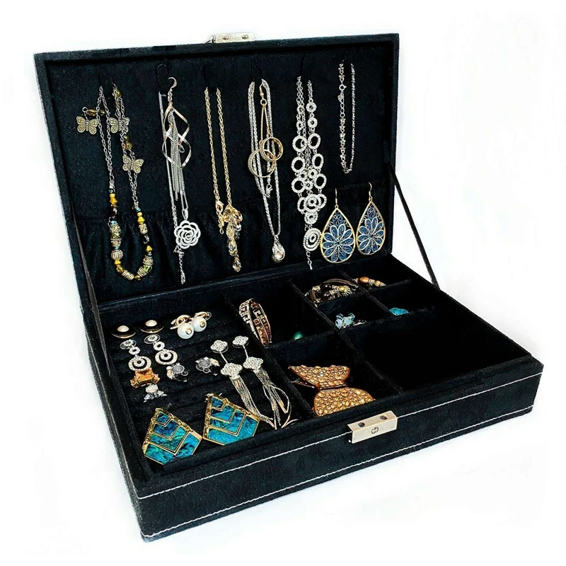 Jewelry Box Velvet Storage Box With Lock Display Cabinet Multifunction Earring Necklace Ring Storage Box Display