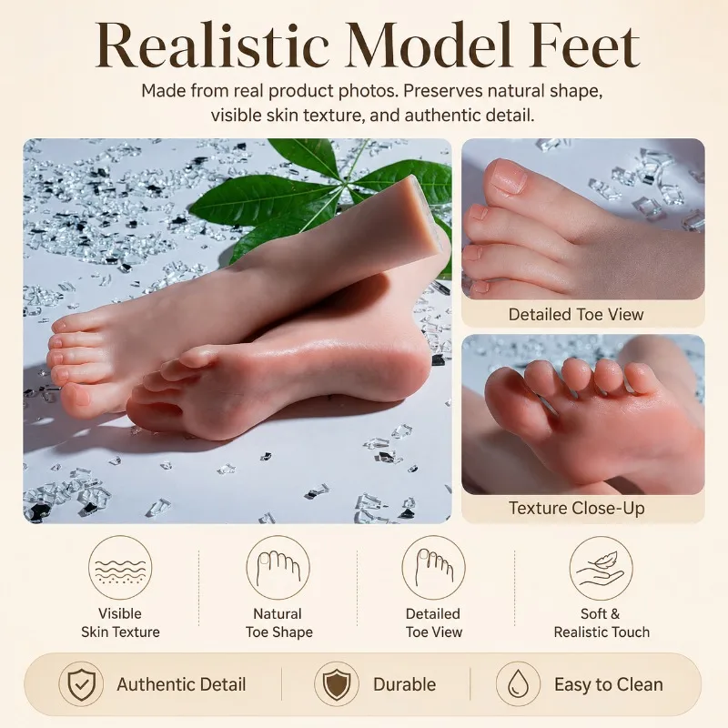 

22.5CM Female Detailed Toe Simulated Skin Texture Realistic Silicone Foot Model Nail Art Practice Manicure Shoes Sock Display