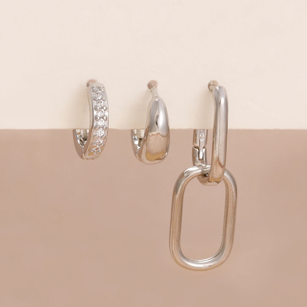 جديد 3 قطعة الفولاذ المقاوم للصدأ هندسية البيضاوي هوب أقراط للنساء أسلوب معدني بسيط انفصال أقراط للنساء مجوهرات هدايا