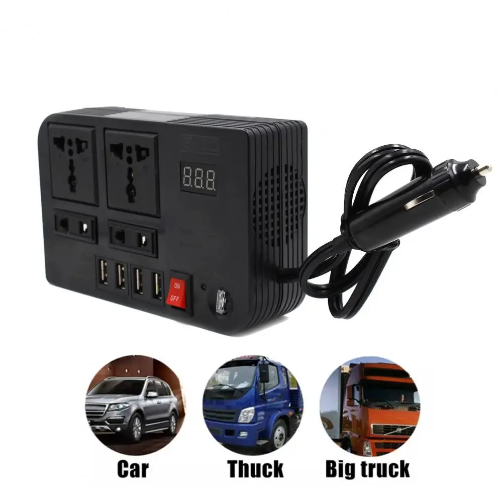 

Car Inverter Adapter Useful LED Display Easy Operation DC 12V to AC 220V Vehicle 4 Socket Power Converter Automotive Tools