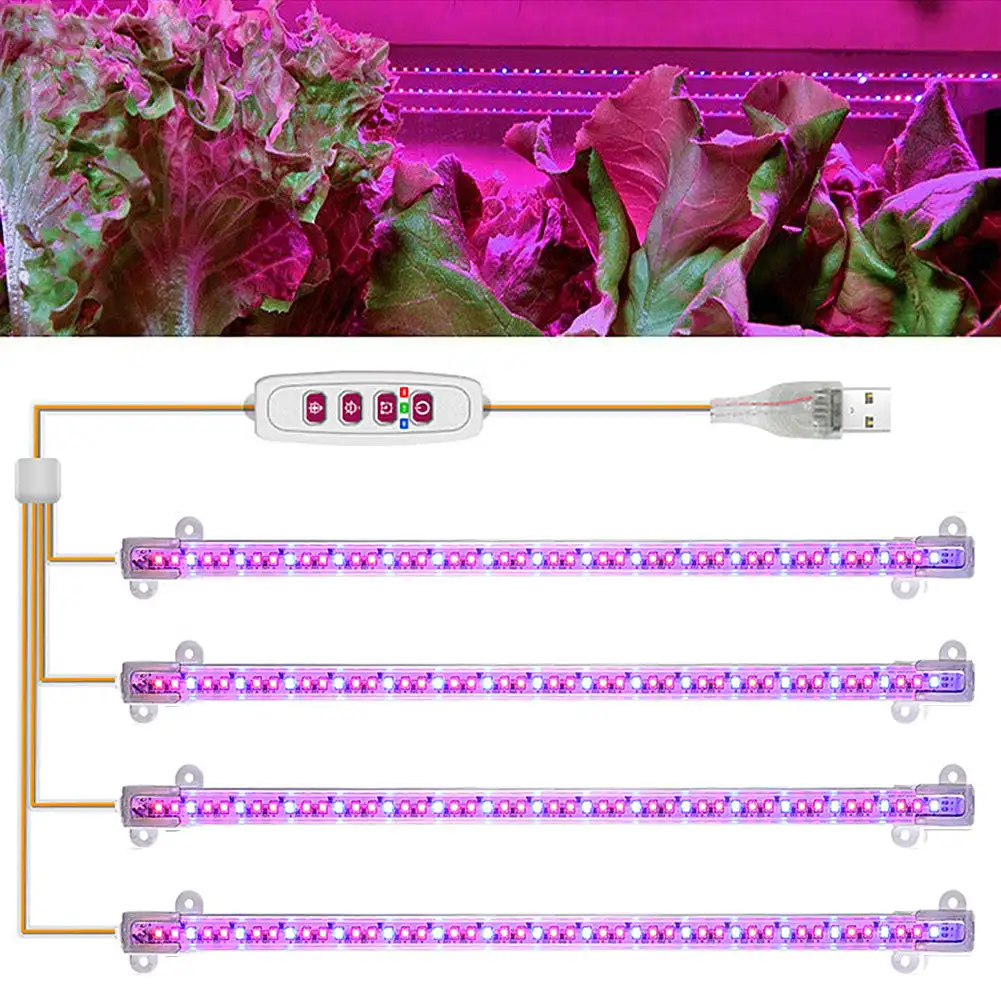 1/2/3/4 Red Blue LED Grow Light Strip Tube Indoor Plant USB Full Spectrum Phyto Lamp Dimmable Timer Seedlings Vegs Flower Lamp