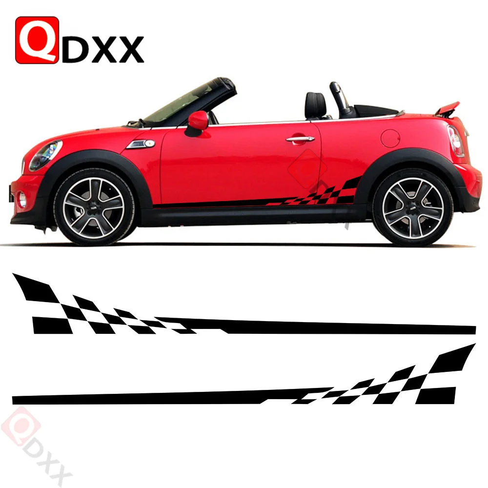 2 PCS Car Styling Checkerboard Checkered Flag Door Side Stripes Decal Decor Stickers for MINI Cooper Coupe R58 Roadster R59