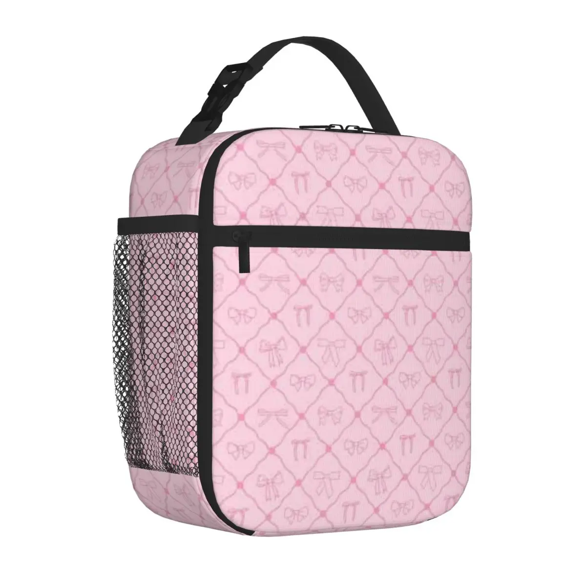 Bestselling Cute Pink Bows And Ribbons Lattice Pattern Oxford Cloth Durable Lunch Bag Baby Feeding Insulated Food Bag