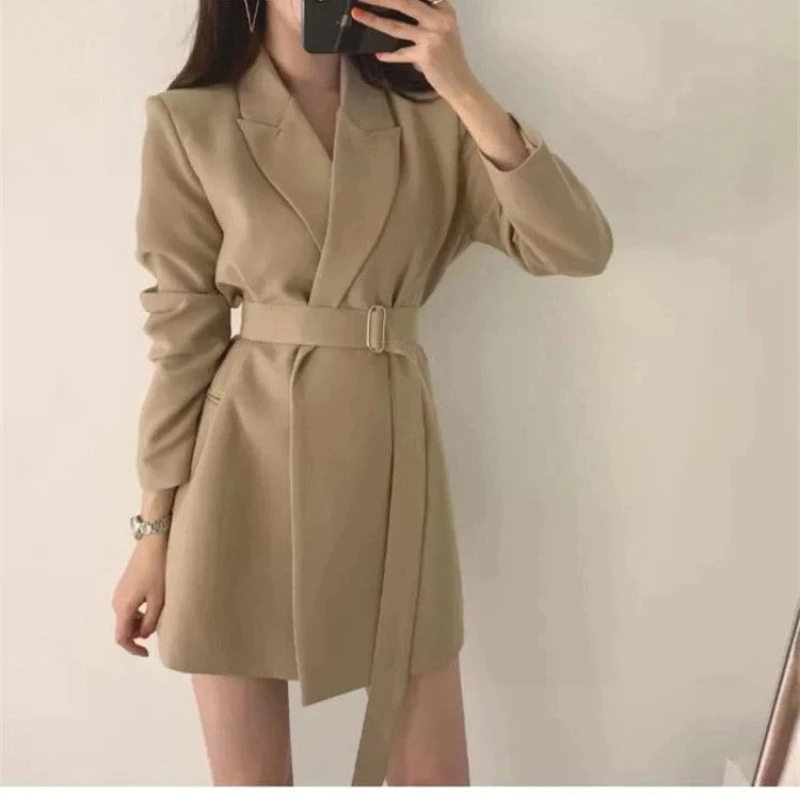 Spring and Autumn Suit New Commuter Elegant Waisted Lace-up Jacket Mid-length