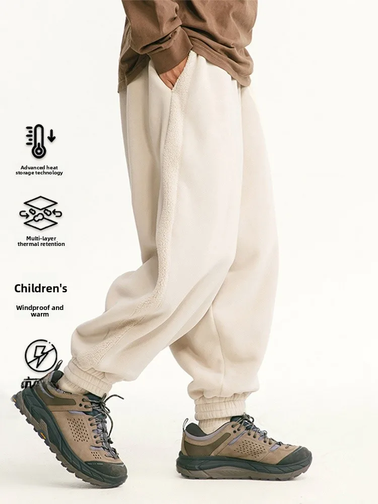 

Утепленные повседневные брюки на флисовой подкладке, свободные, с манжетами, зимние теплые брюки для мужчин и женщин, дышащие, молодежные, однотонные